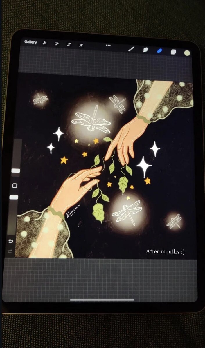Hands and fireflies illustration by Simran