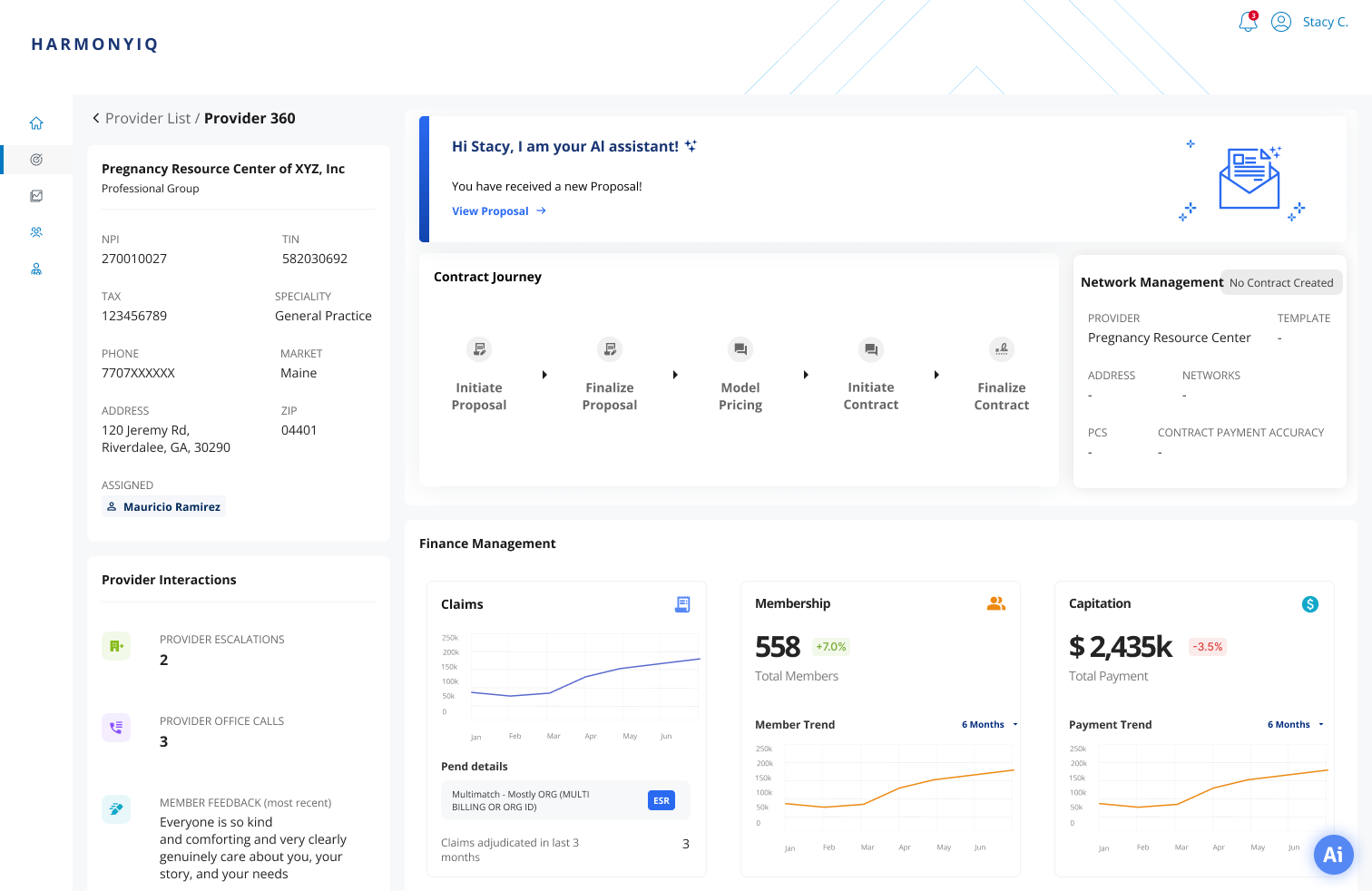 Provider 360 dashboard
