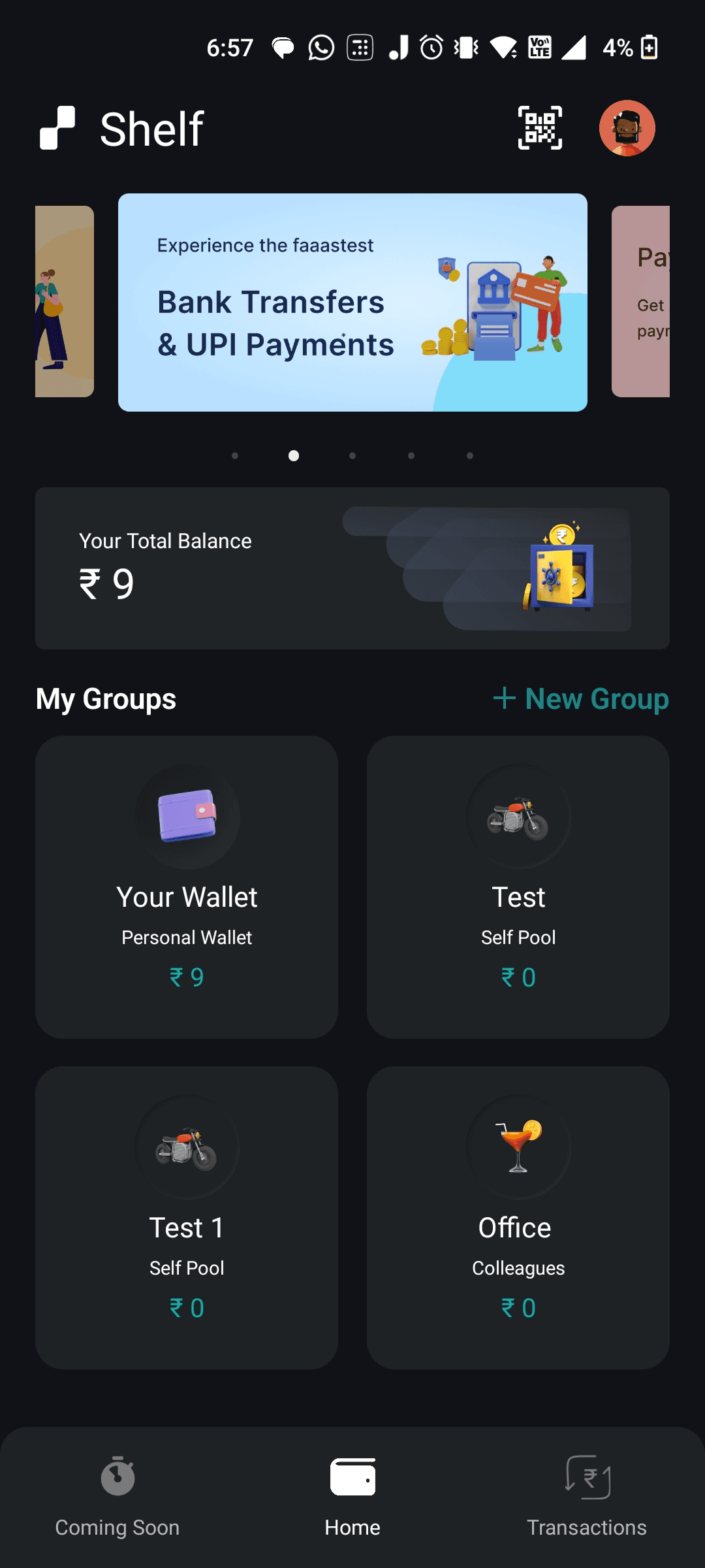 Shelfpay interface before the redesign: home screen
