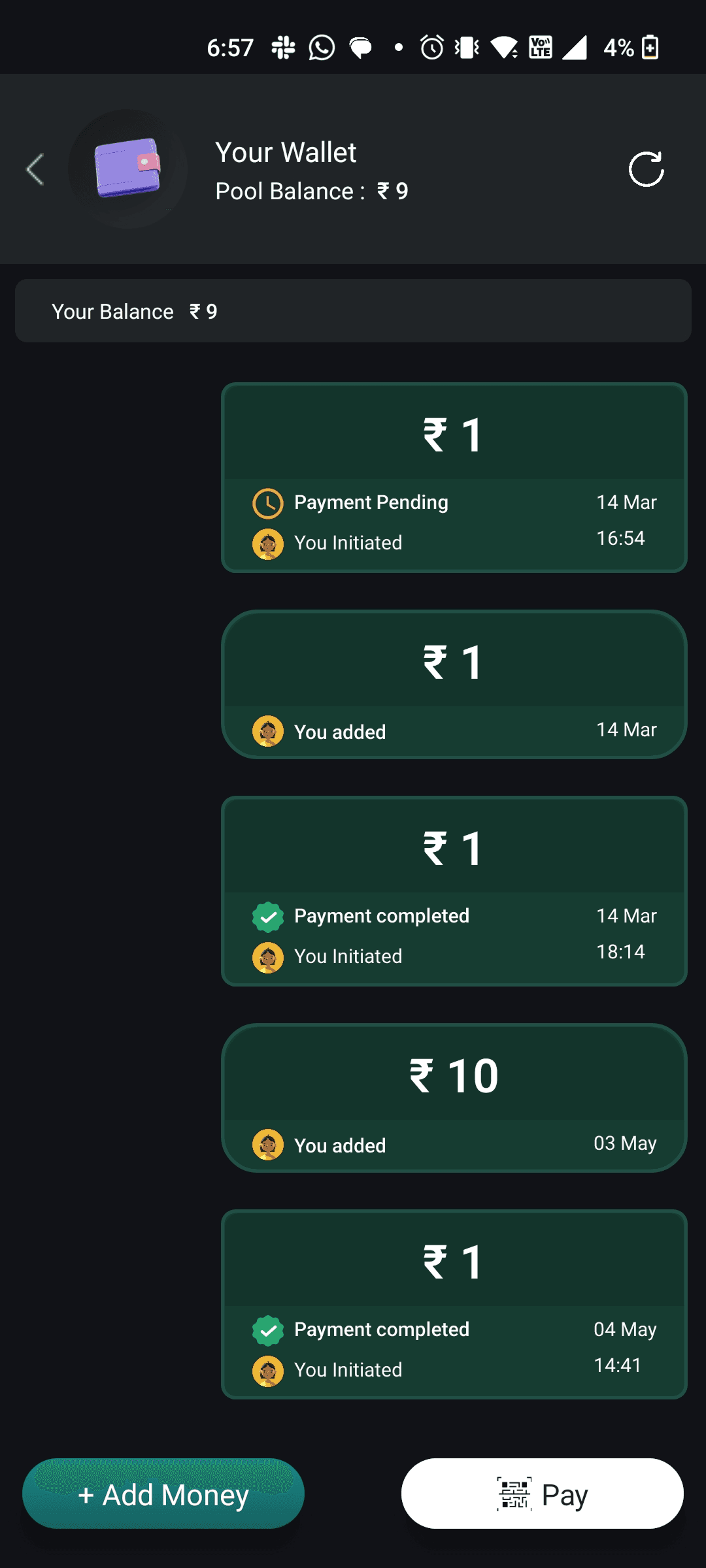 Shelfpay interface before the redesign: wallet history