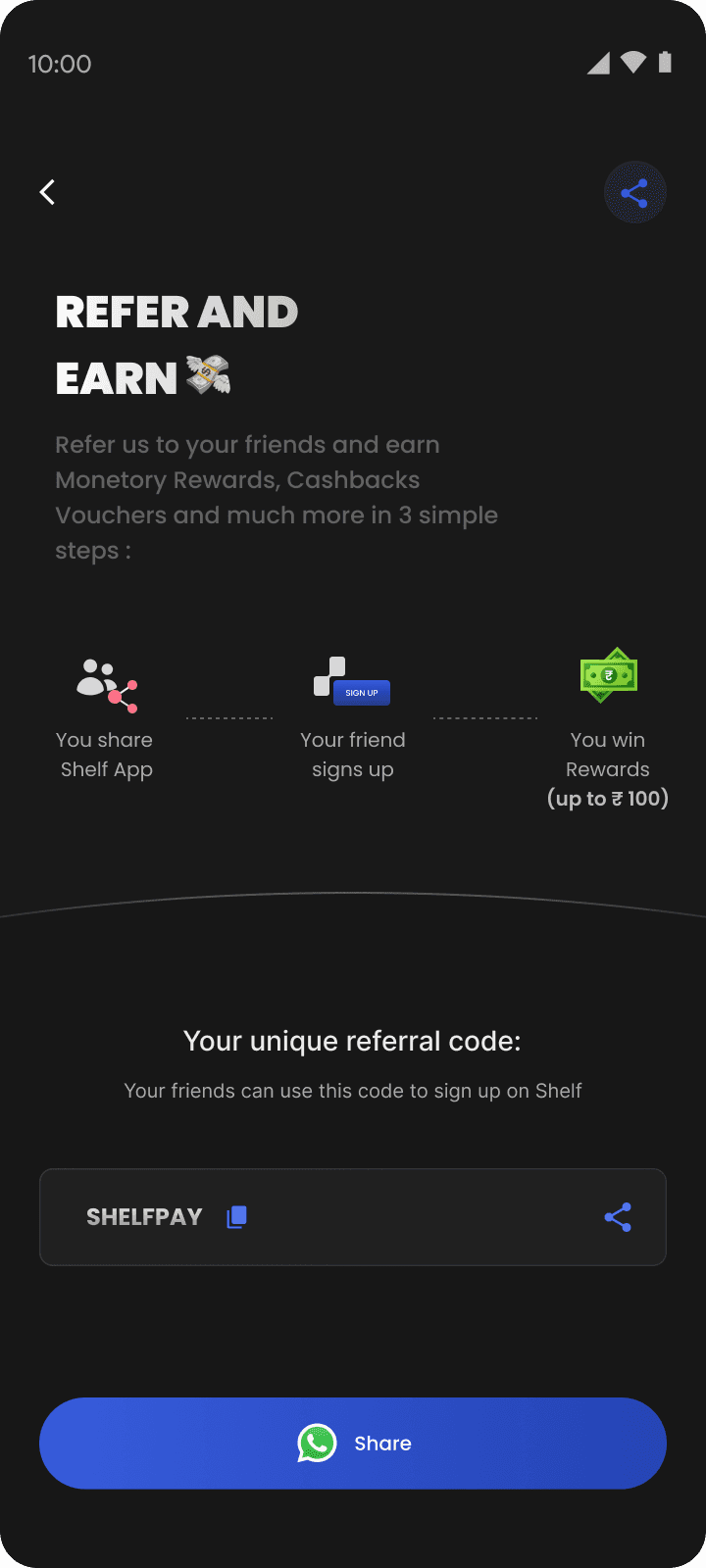 Shelfpay refer and earn screen