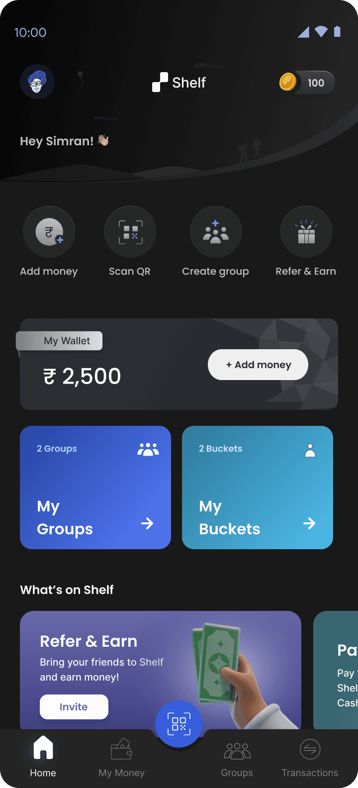 Shelfpay home and wallet screen