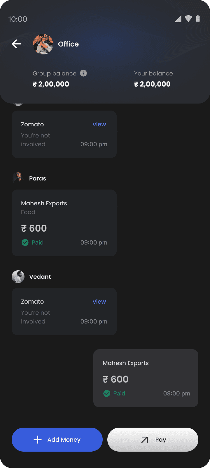 Shelfpay group wallet screen