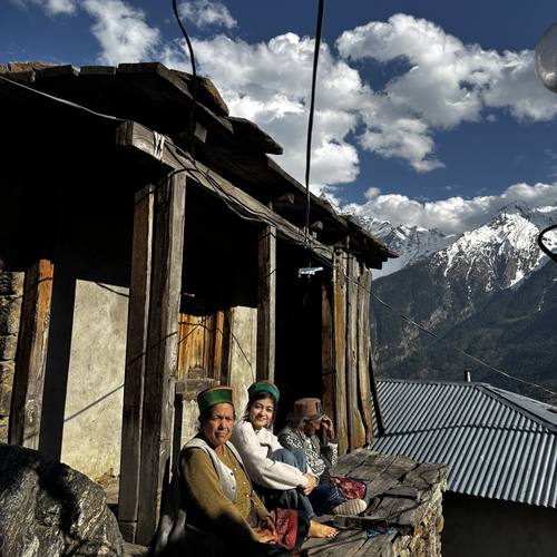A mountain village in golden sunlight